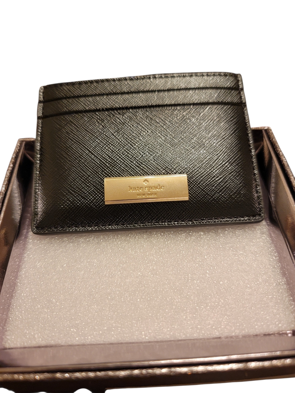 kate spade Black Saffiano Leather Card Case with Gold Plaque